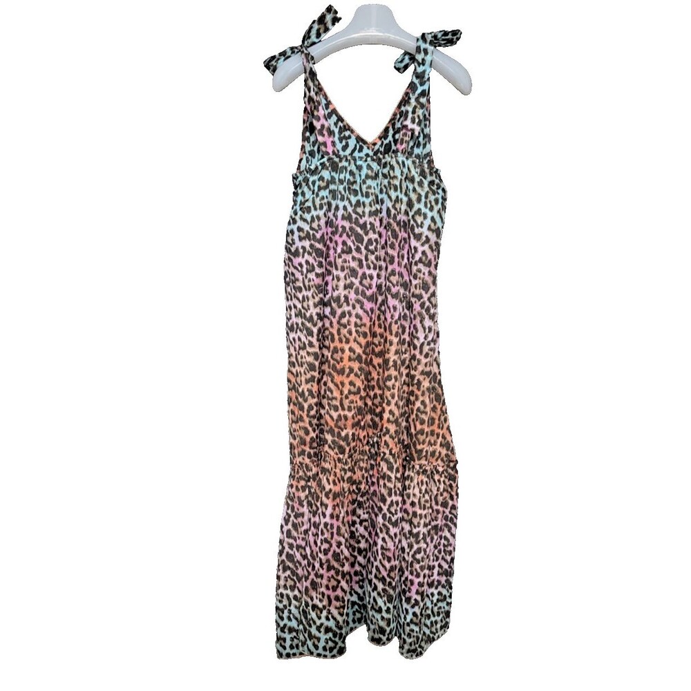 Juliet Dunn Leopard Print Maxi Dress One Size Multicolor Boho Resort Coverup - Picture 5 of 12